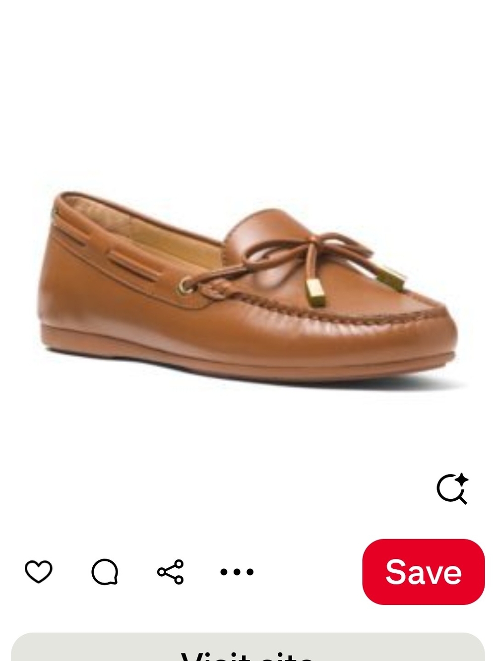 Michael Kors Women's Cognac Leather Moccasin with Bow and Gold Accents